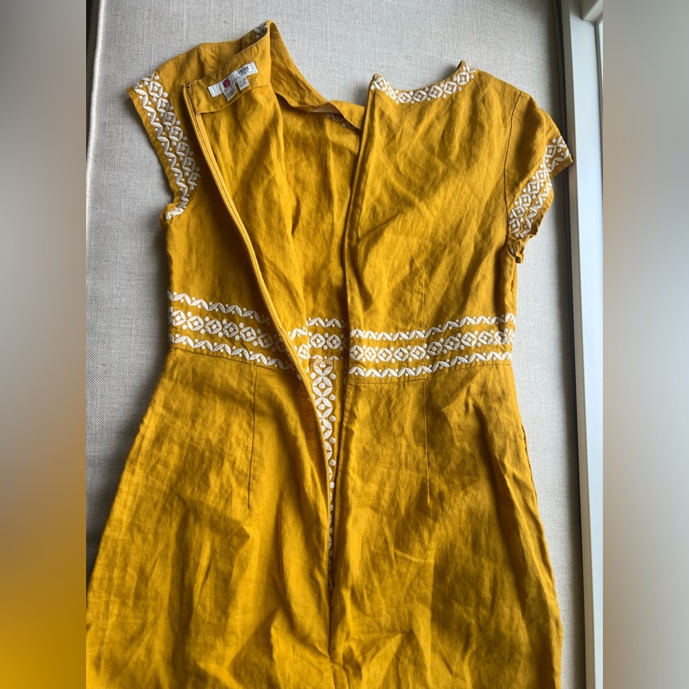 Boden Laura 100% Linen Embroidered Shift Dress in Tuscan Sun Yellow - Size 8 - Picture 9 of 12